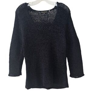 Sydney Easton Black Crochet Knit Sweater L Lightweight Beach Cover Up Sheer Boho